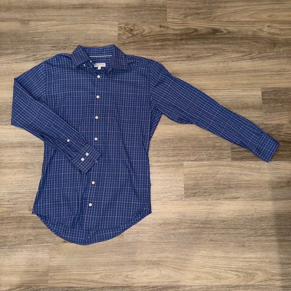 Peter Millar Blue Windowpane Check Button-Down Sh… - image 1